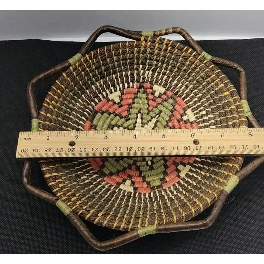 Vintage Handwoven Southwestern Basket Bowl W Handles Native American Style 8”...